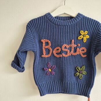 Personalised Hand Embroidered 'Bestie' Knit Jumper, 2 of 3