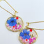 Real Blue Pink Flowers Drop Earrings Hand Made Small, thumbnail 3 of 8