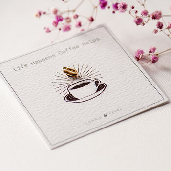Coffee Bean Pin On Bespoke Coffee Themed Gift Card, 6 of 12