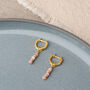 Linear Huggie Pink Opal October Birthstone Earrings, thumbnail 3 of 7
