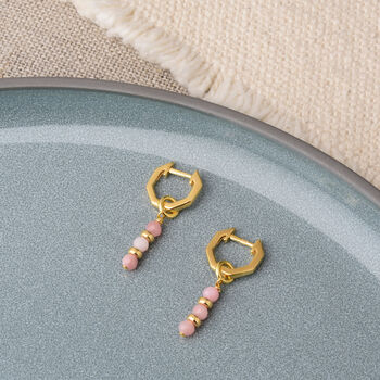 Linear Huggie Pink Opal October Birthstone Earrings, 3 of 7