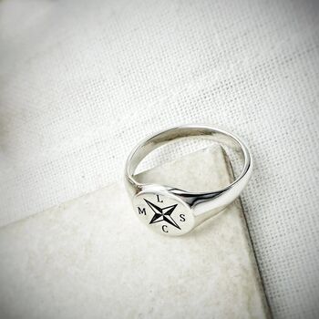 Nautical Compass Family Initials Signet Ring, 5 of 8