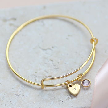 Personalised Heart Of Gold Birthstone Bangle, 3 of 11