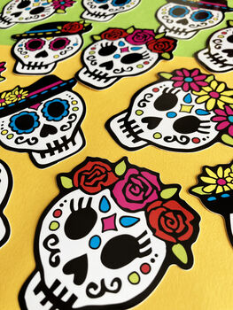 Four Sugar Skull Day Of The Dead Vinyl Stickers, 3 of 8