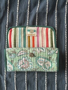 Quilted Block Print Toiletry Roll Up Pouch: Travel Kit, 8 of 12