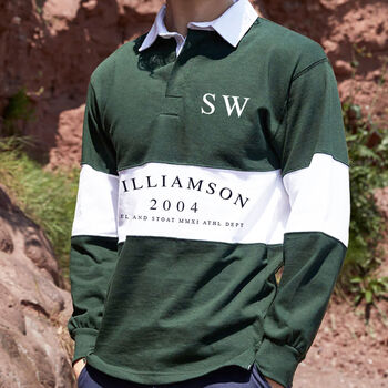 Personalised Panelled Men’s Rugby Shirt With Surname, Date And Initials, 3 of 5