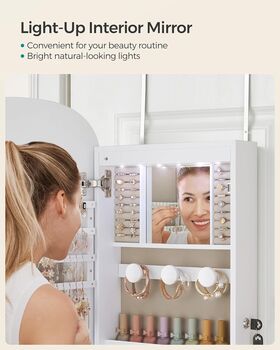 Mirror With Storage LED Lockable Jewellery Cabinet Wall, 6 of 7