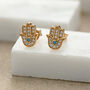 Gold Fatima Stud Earrings With Turquoise, thumbnail 1 of 4