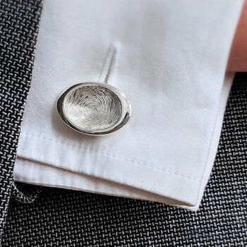 Silver Fingerprint Oval Cufflinks, 2 of 4