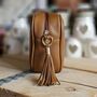 Single Zip Cross Body Bag With Tassel In Tan, thumbnail 2 of 3