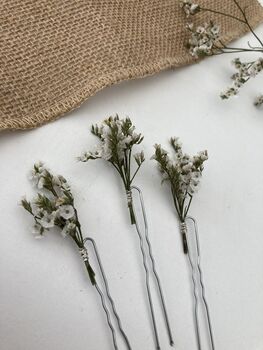 White Dried Flower Hair Pins, 2 of 7