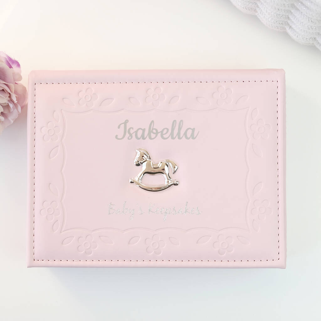 Pink Baby Keepsake Box With Rocking Horse By D Caro