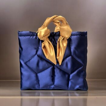 Dark Blue Evening Silk Satin Handbag, 2 of 3