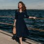 Veronica Dress In French Navy Vintage 1940s Style, thumbnail 2 of 2