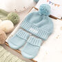 Baby Boy Personalised Bobble Hat And Mittens Gift Set, thumbnail 1 of 12