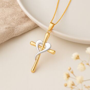 Personalised 9ct Yellow And White Gold Heart Cross Pendant, 2 of 9
