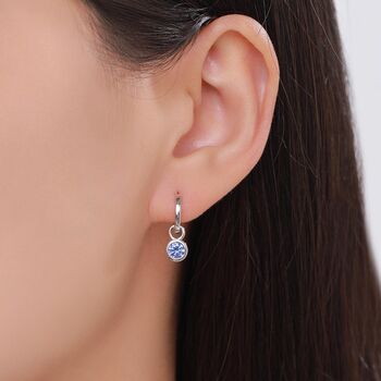 Sterling Silver December Birthstone Tanzanite Blue Crystal Drop Hoop Earrings, 2 of 11