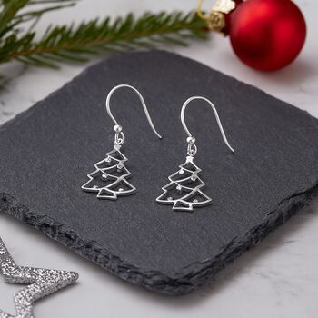 Sterling Silver Christmas Tree Earrings, 3 of 7