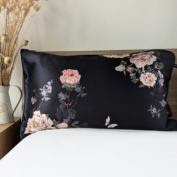 Silk Pillowcase Black 100% Pure Soft Mulberry Silk Floral Luxury Hair Care Standard Double, 7 of 7
