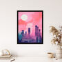 Sunrise City Silhouette Pink Purple Bold Wall Art Print, thumbnail 4 of 6