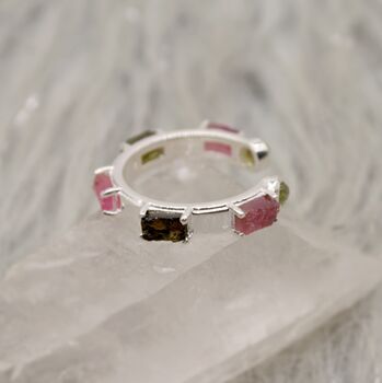 Pink Black Tourmaline Sterling Silver Open Ring, 7 of 12