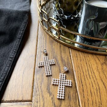 Pearl Cross Earrings, 2 of 3