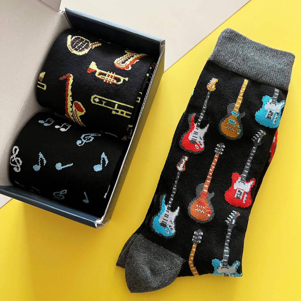 Personalised Men's Music Three Pairs Socks In A Box By Studio Hop