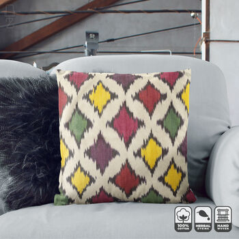 Ikat Colourful Diamond Pattern Handwoven Cushion Cover, 5 of 7
