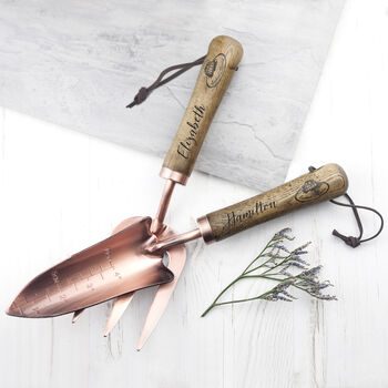 Personalised Luxe Copper Trowel And Fork Set, 2 of 10