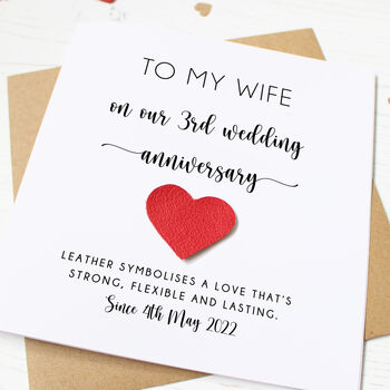 3rd Wedding Anniversary Card With Leather Heart, 5 of 8