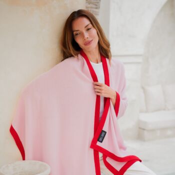 Pink Red Accent 100% Cashmere Travel Wrap Pashmina Shawl Gift Boxed, 2 of 6