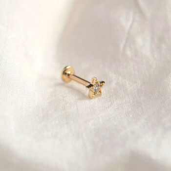 14 Carat Gold Tiny Star Labret Stud Earring, 2 of 6