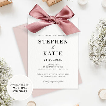 Luxury Ribbon Bow Wedding Invitation With Envelope Premium Printed, 9 of 12