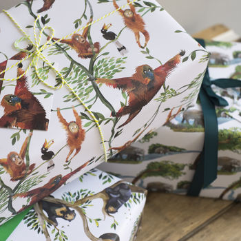 'Swinging Orangutans' Lux, Recycled Wrapping Paper Pack, 3 of 8