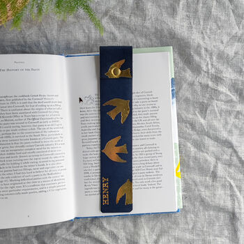 Navy Gold Foil Bird Leather Bookmark, 3 of 5