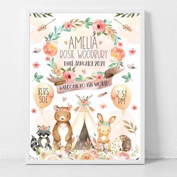 Personalised Keepsake Birth Print Boho Animals, 3 of 4