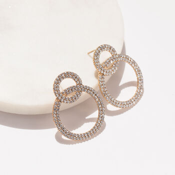 Crystal Double Hoop Earrings In Gold Colour, 3 of 3