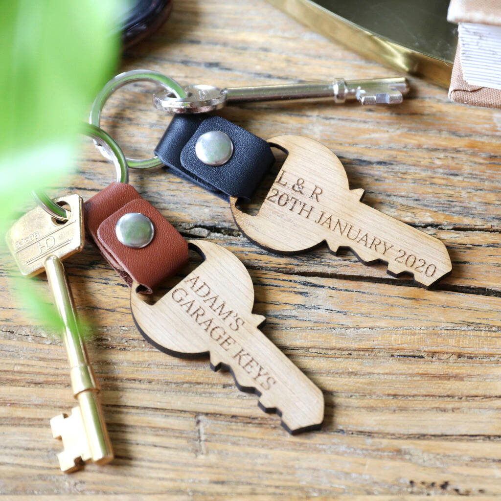 Personalised Wooden Key Leather Strap Keyring By Lisa Angel