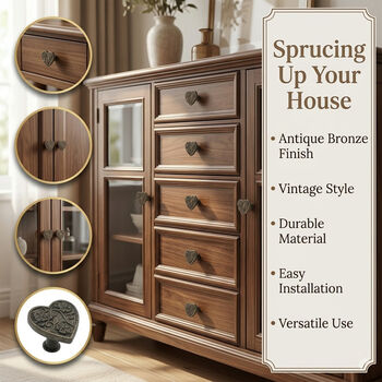 Vintage Heart Engraved Brass Cabinet Knob, 7 of 9