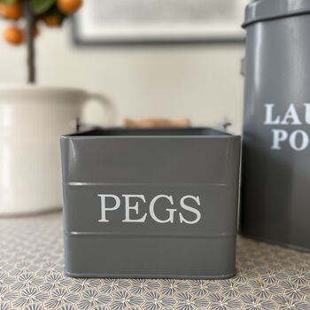Laundry Powder And Peg Storage Tin Set In French Grey, 6 of 12