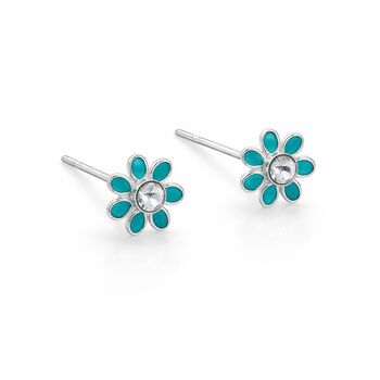 Sterling Silver Emerald Green Forget Me Not Flower Stud Earrings – 5mm, 8 of 9