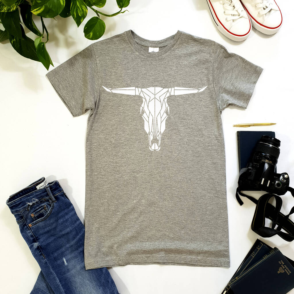 Geometric Style Bull Skull T Shirt By Stencilize | notonthehighstreet.com