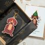Dachshund Dog Wooden Keyring With Optional Christmas Card, thumbnail 2 of 8
