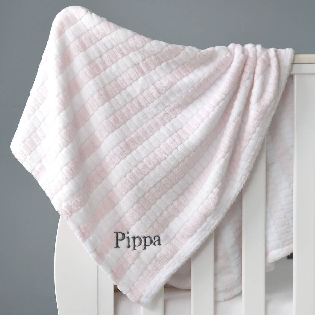 Personalised Soft Pink And White Jacquard Baby Blanket By A Type Of Design
