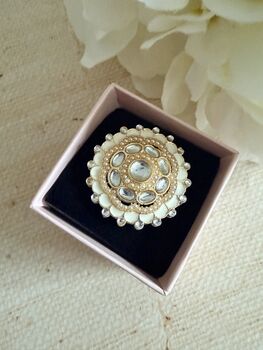 White Pearl Meenakari Gold Ring, 4 of 5
