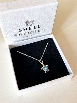 Sterling Silver Blue Opal Turtle Pendant Necklace, 9 of 9
