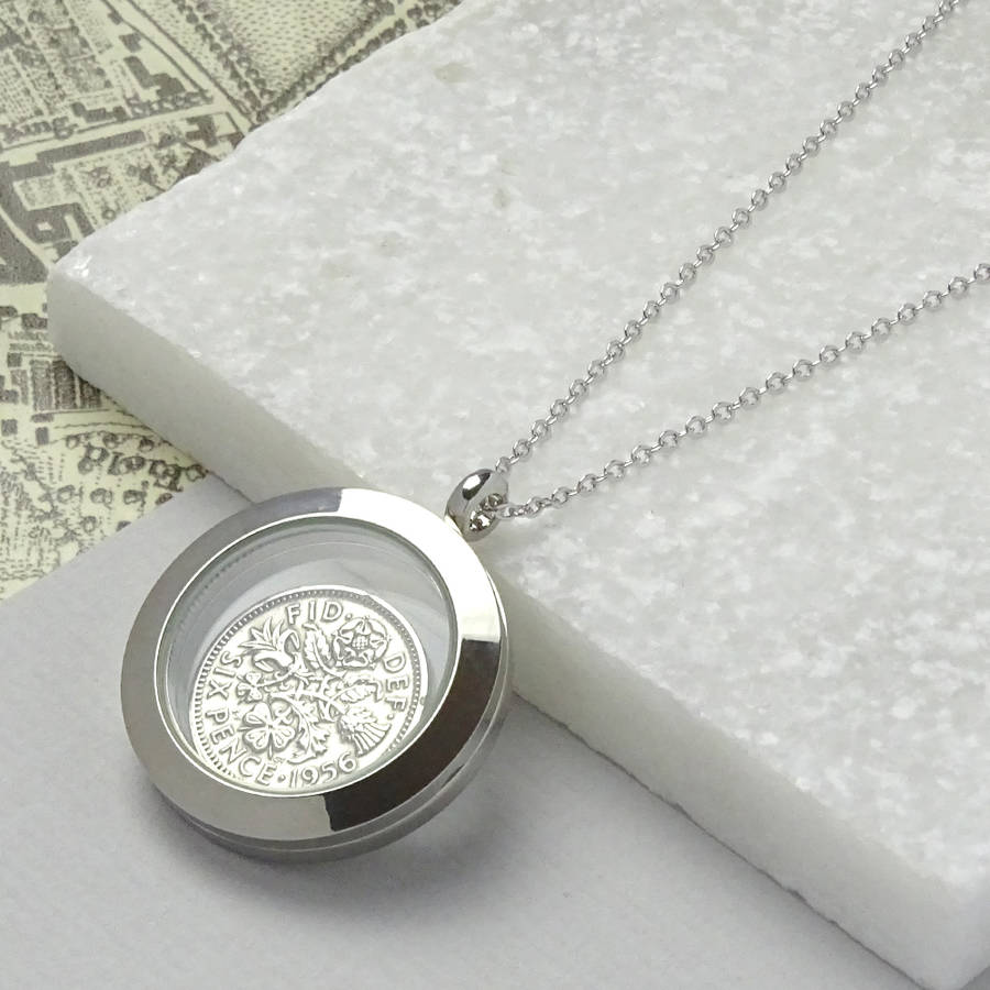 Dates 1928 To 1967 Sixpence Glass Locket Necklace, 1 of 12