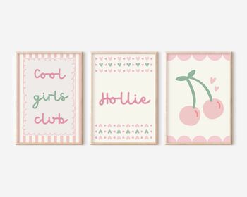 Personalised Girls Bedroom Print Set With Cute Cherry Design, 2 of 5