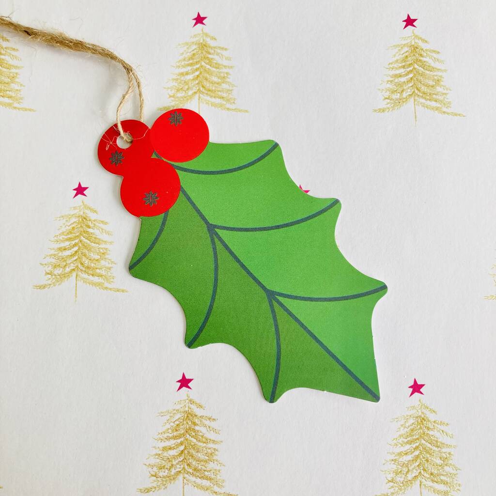 Set Of Eight Christmas Holly Gift Tags, 1 of 4