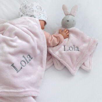 Personalised Pink Bunny Comforter And Pink Blanket Set, 8 of 8